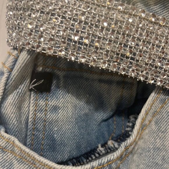 Kancan tapered light wash denim jeans with sparkle belt NWT - Picture 6 of 12
